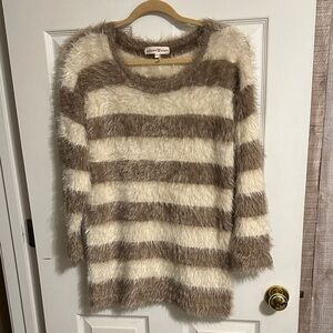 Altar'd State Fuzzy Striped Sweater - Brown and Cream